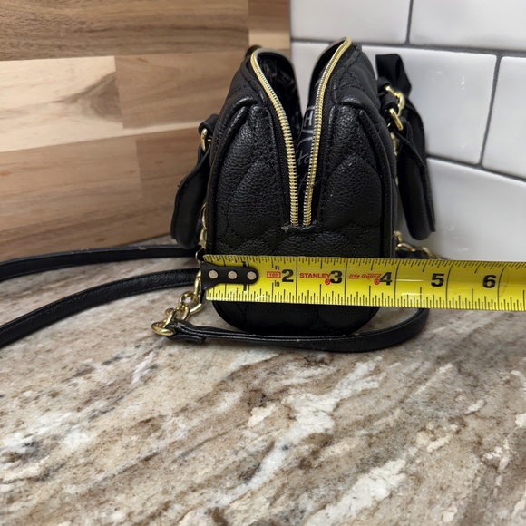 BETSEY JOHNSON Be Mine Mini Crossbody Handbag Black Quilted Hearts Bow & Charm - Picture 16 of 16